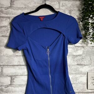 2 for 1 GUESS Royal Blue and White Tops Cutout/Zipper